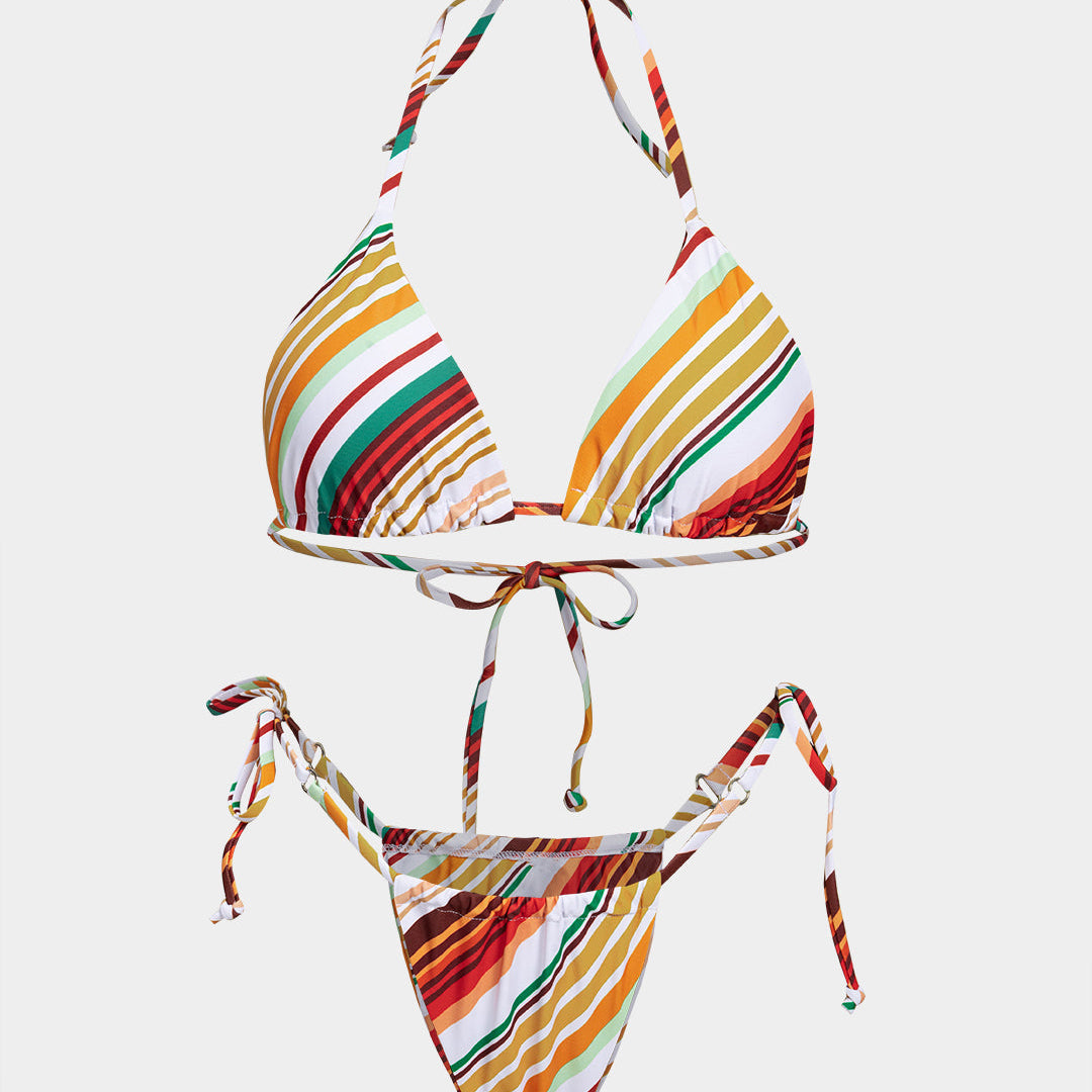 Bikini w paski z wiązaniami i odkrytymi plecami