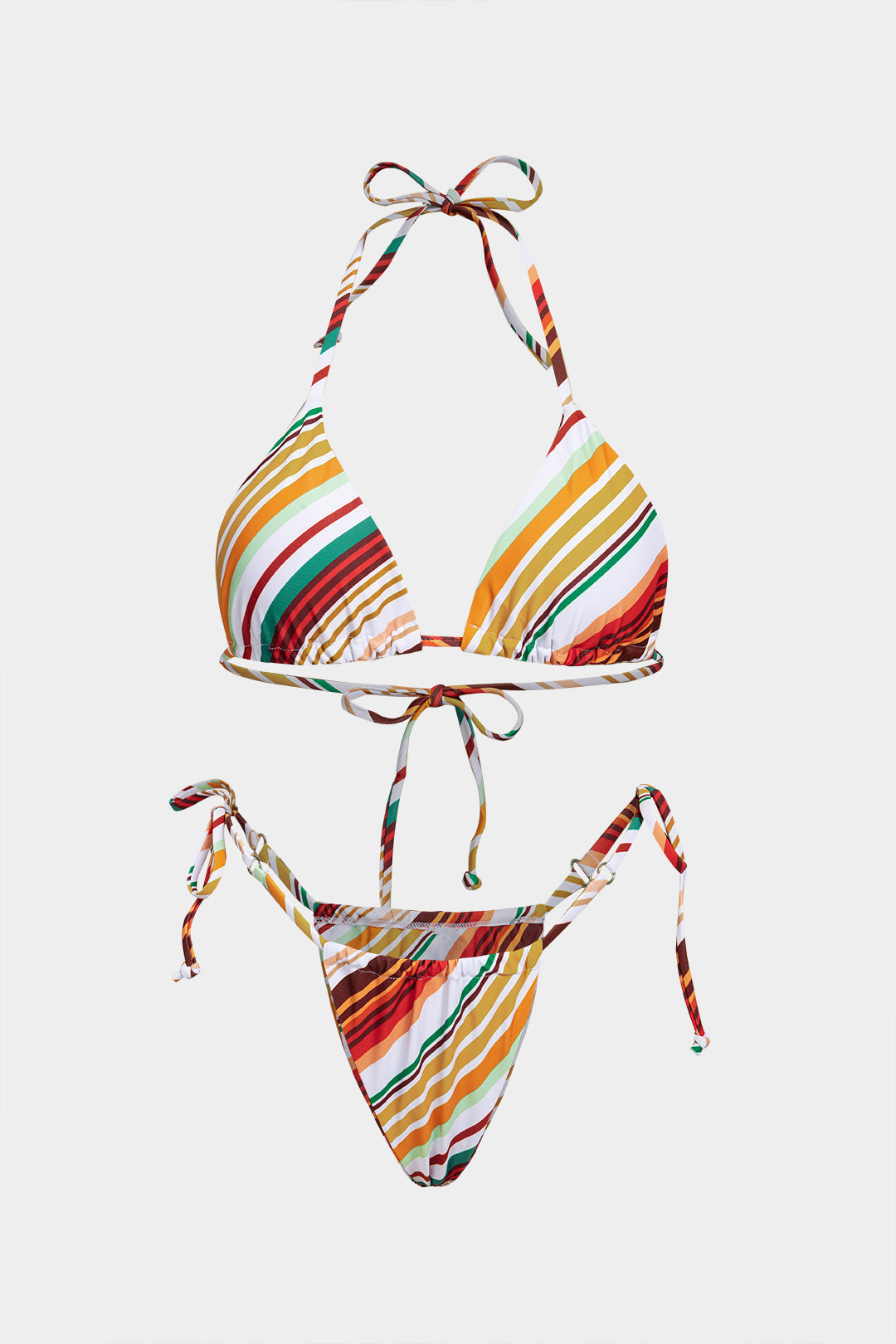 Bikini w paski z wiązaniami i odkrytymi plecami