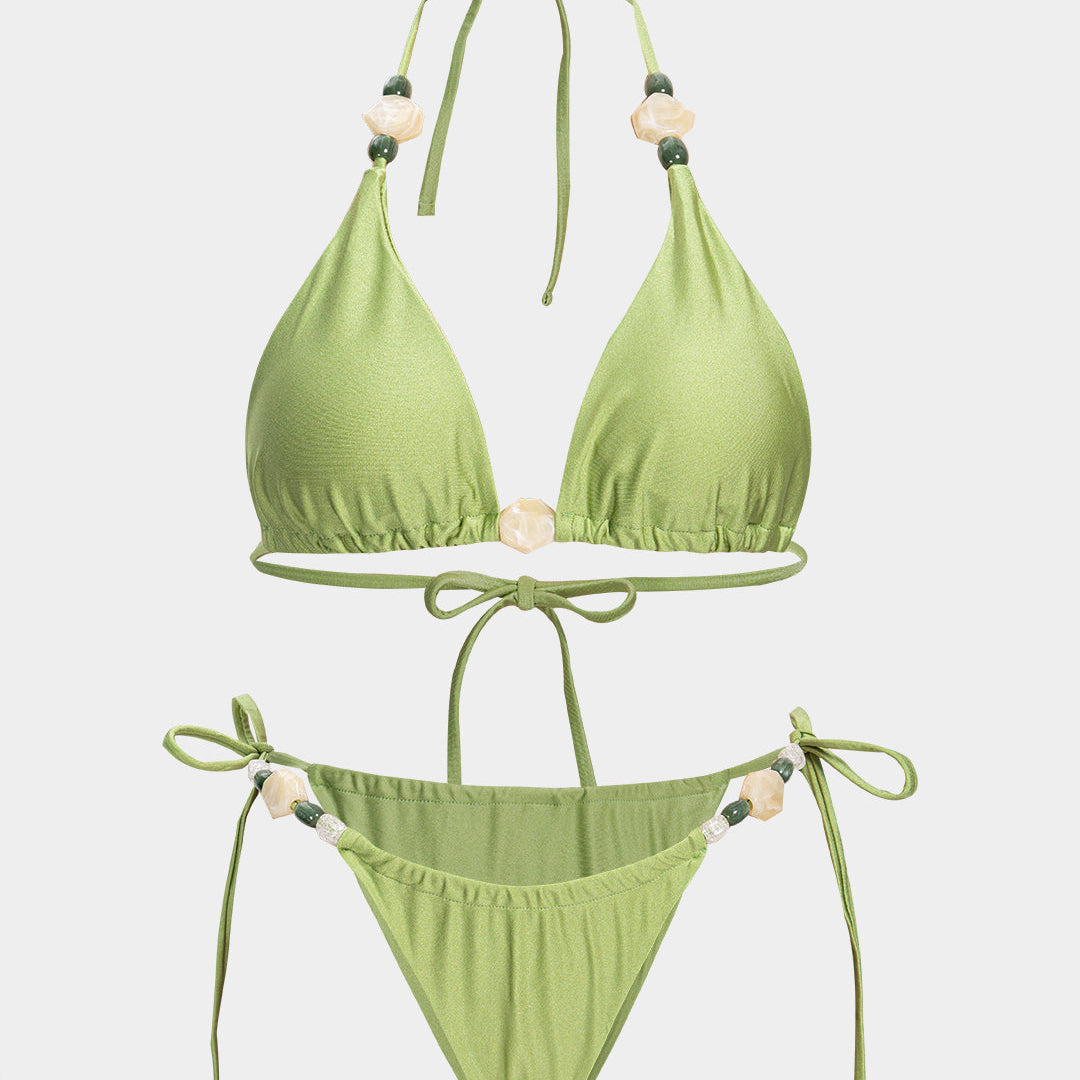 Bikini z koralikami i wiązaniem na szyi