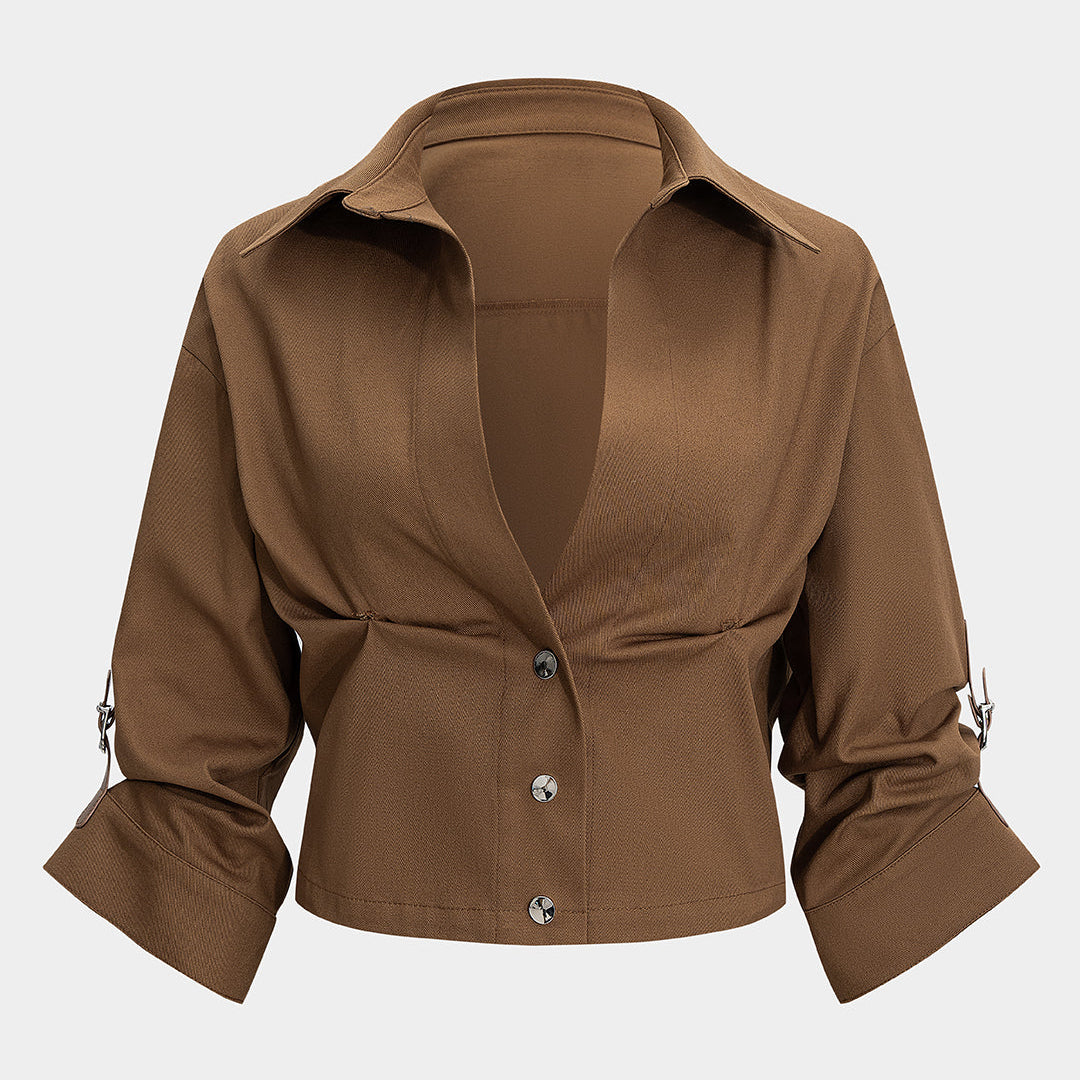 Koszula damska plus size z krótkimi rękawami i marszczeniami