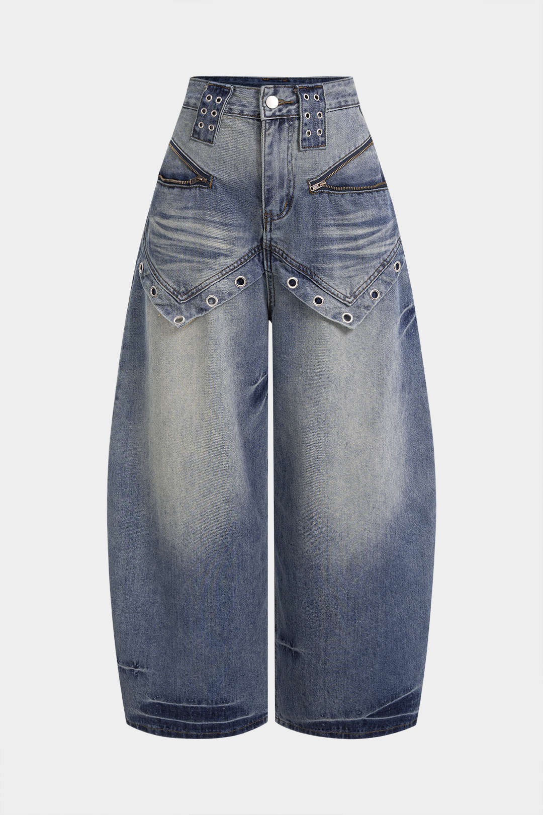 Szerokie Jeansy z Denimu z Ozdobnymi Przelotkami