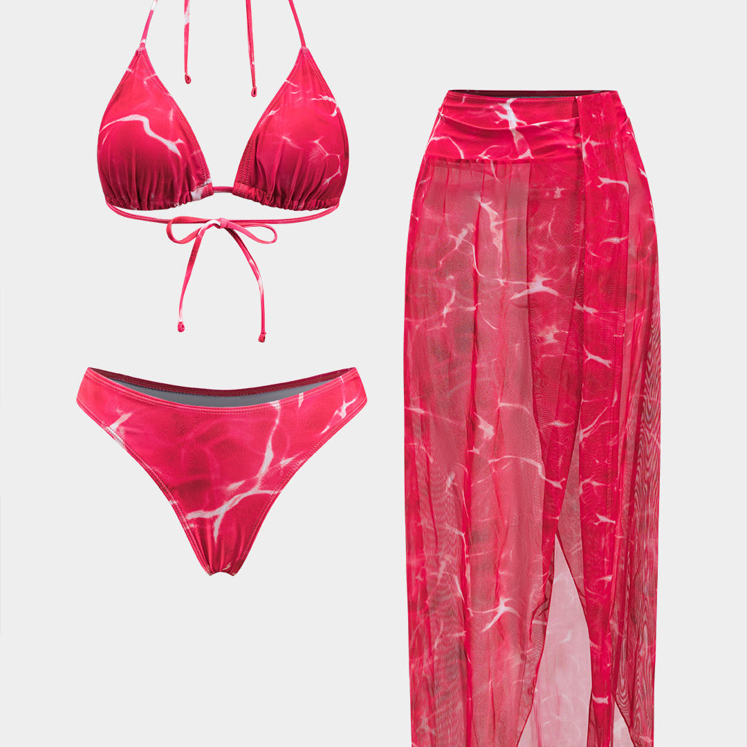 Siateczkowy bikini z wiązaniem i efektem tie dye