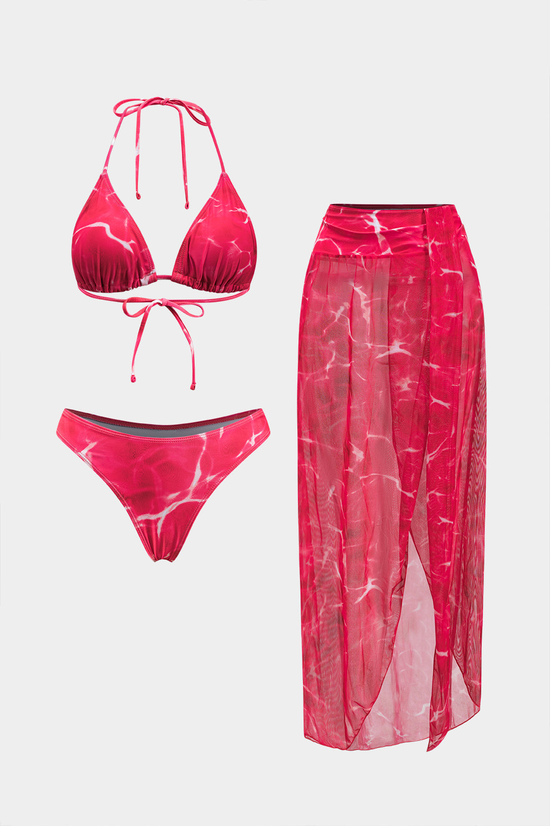 Siateczkowy bikini z wiązaniem i efektem tie dye