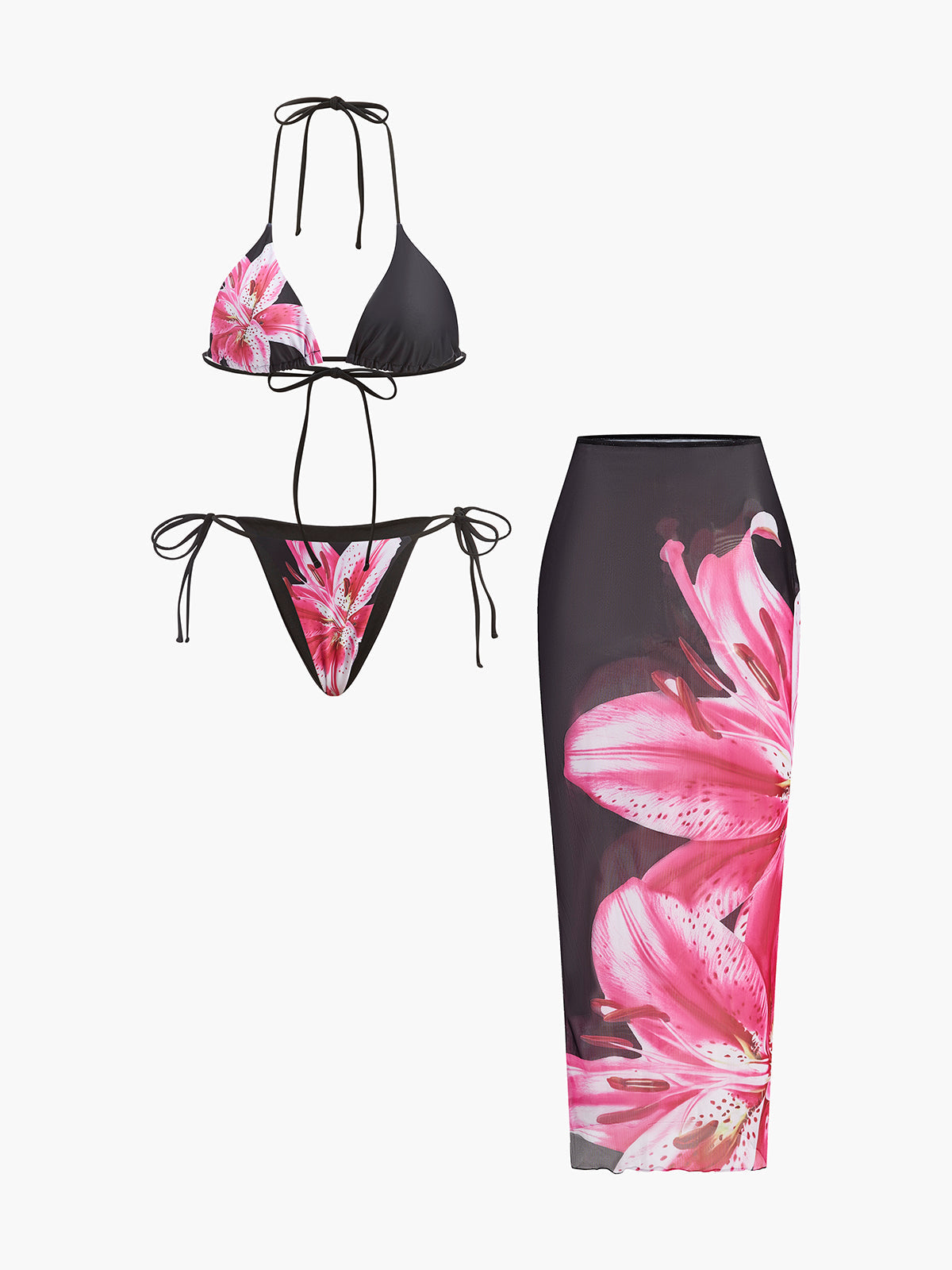 Kwiatowe bikini z siatkową spódniczką
