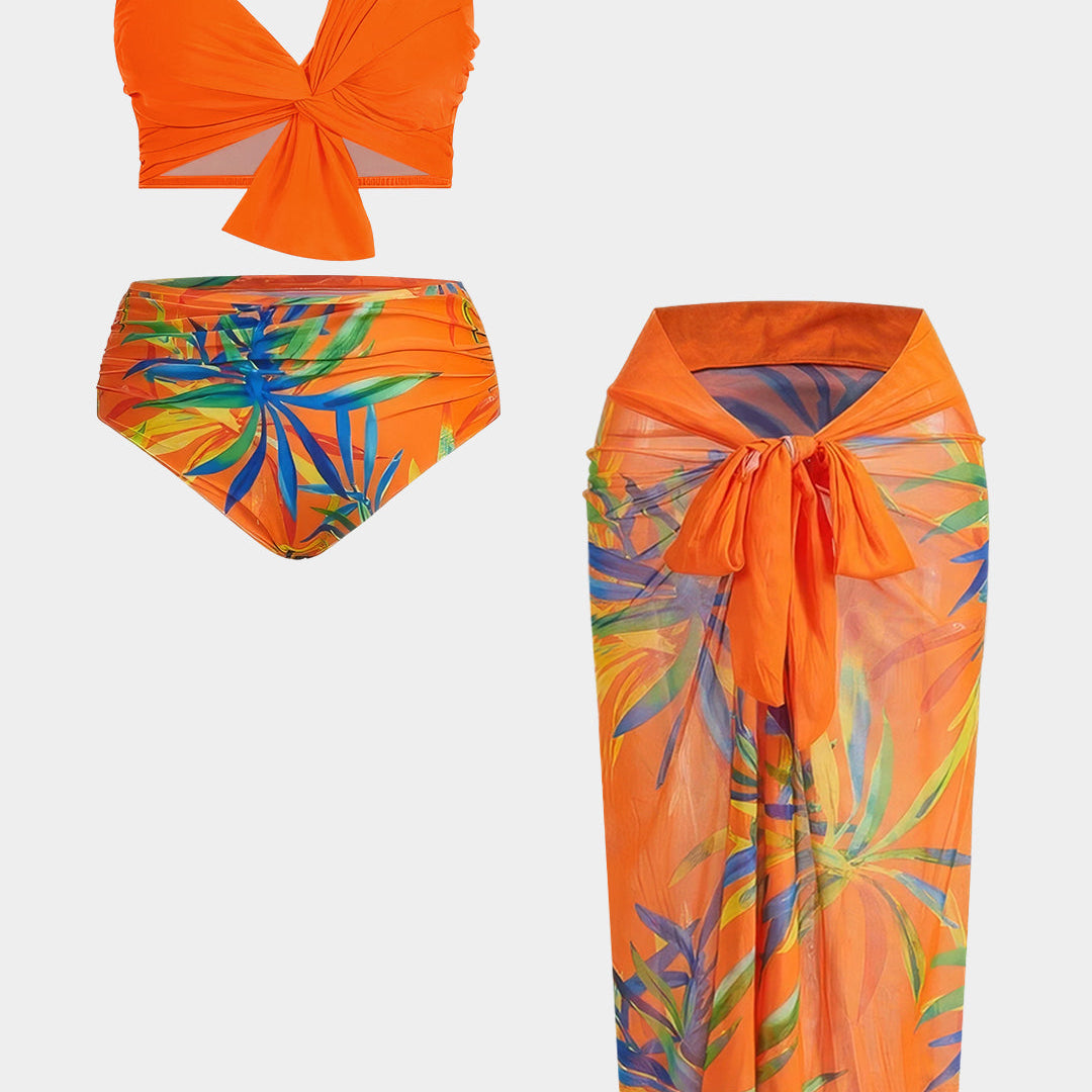 Plus size kostium kąpielowy z kwiatowym motywem 3D i wiązaniami