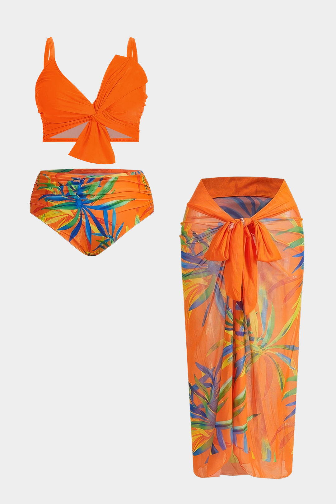 Plus size kostium kąpielowy z kwiatowym motywem 3D i wiązaniami