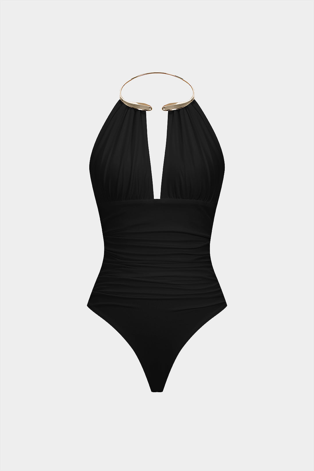 Body z dekoltem halter i metalicznym detalem