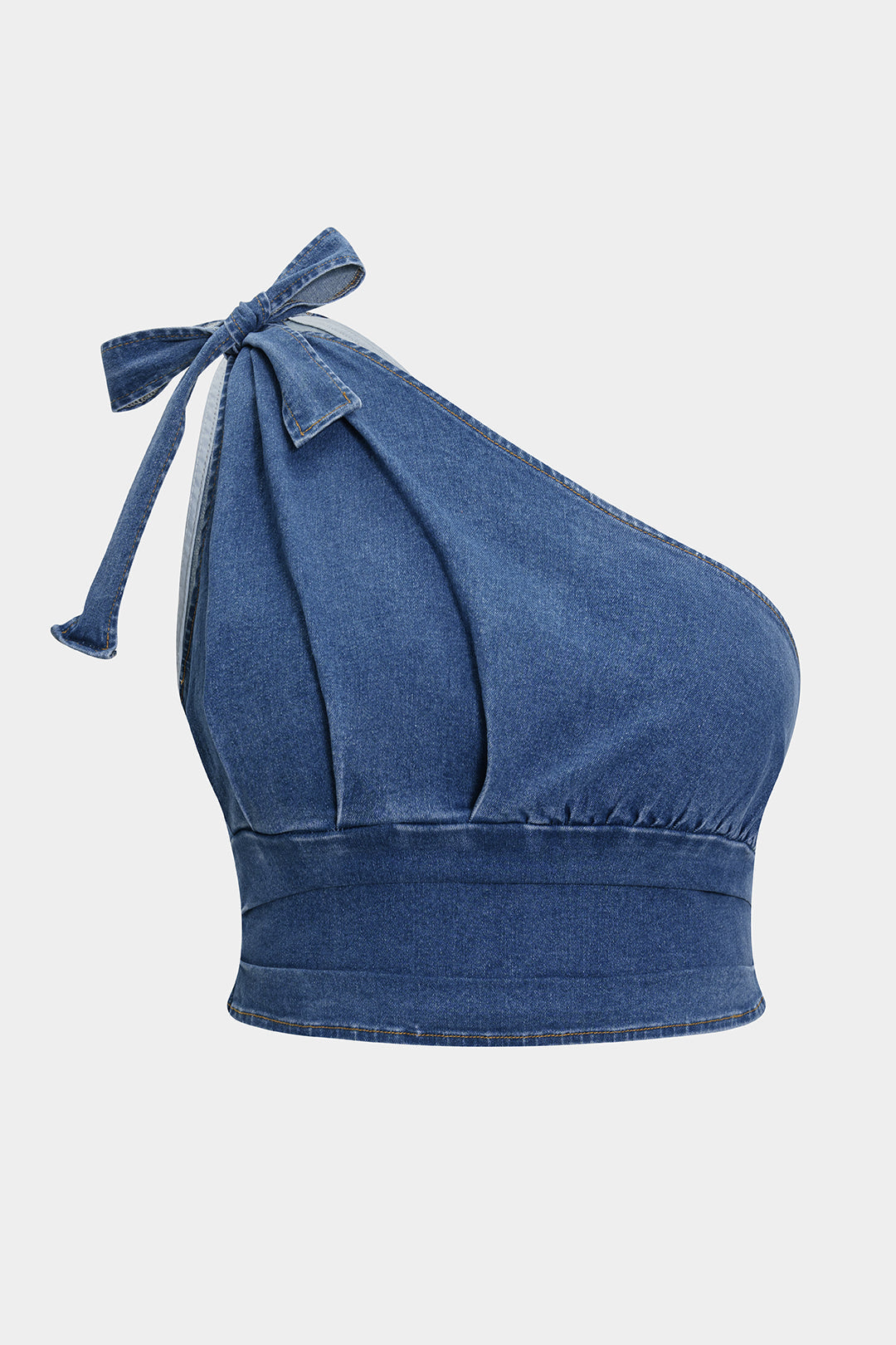 Asymetryczny top jeansowy plus size z wiązaniem