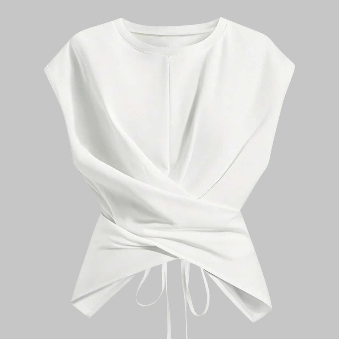 Koszulka plus size z ozdobnym wiązaniem i okrągłym dekoltem