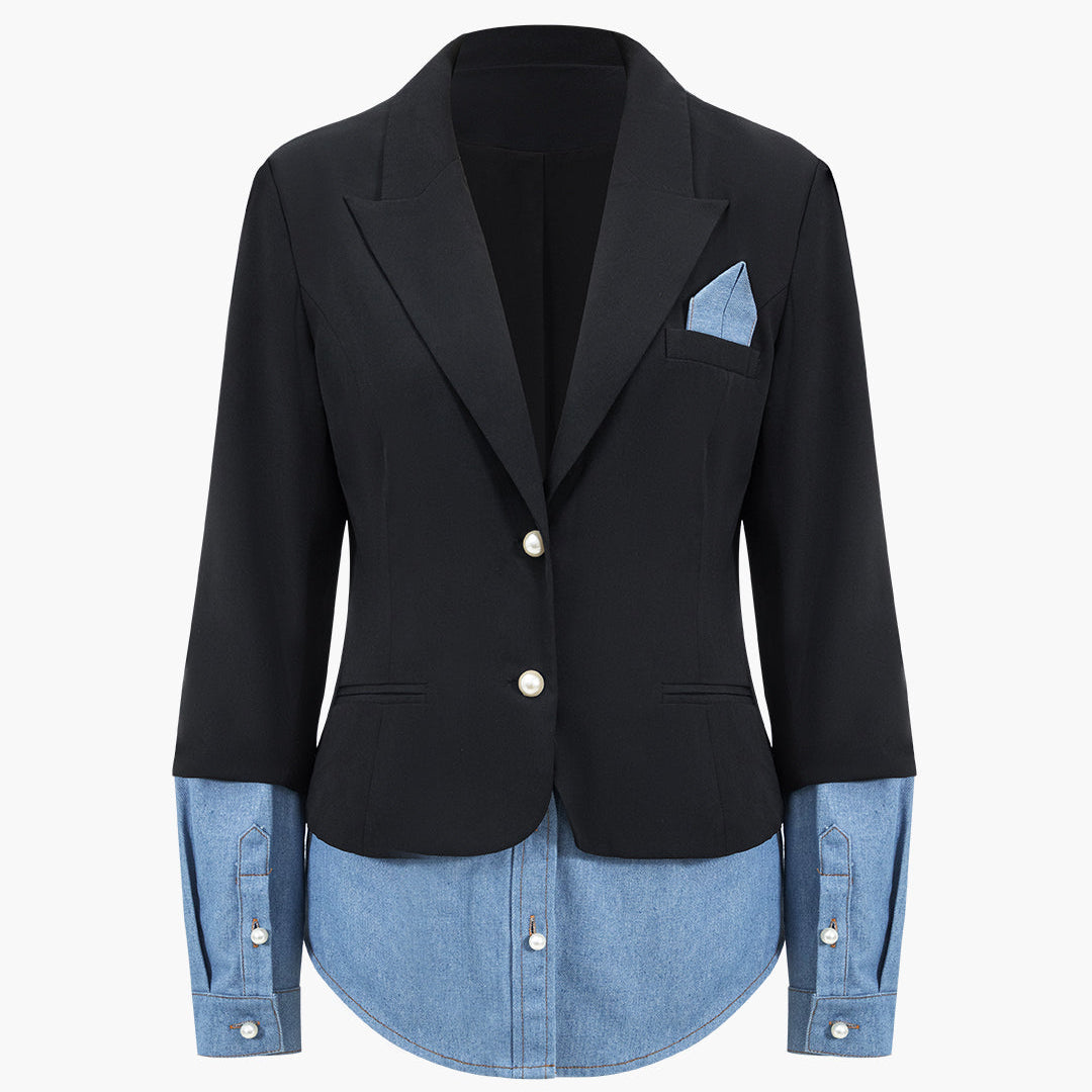 Patchworkowa marynarka z denimu i wyłogami