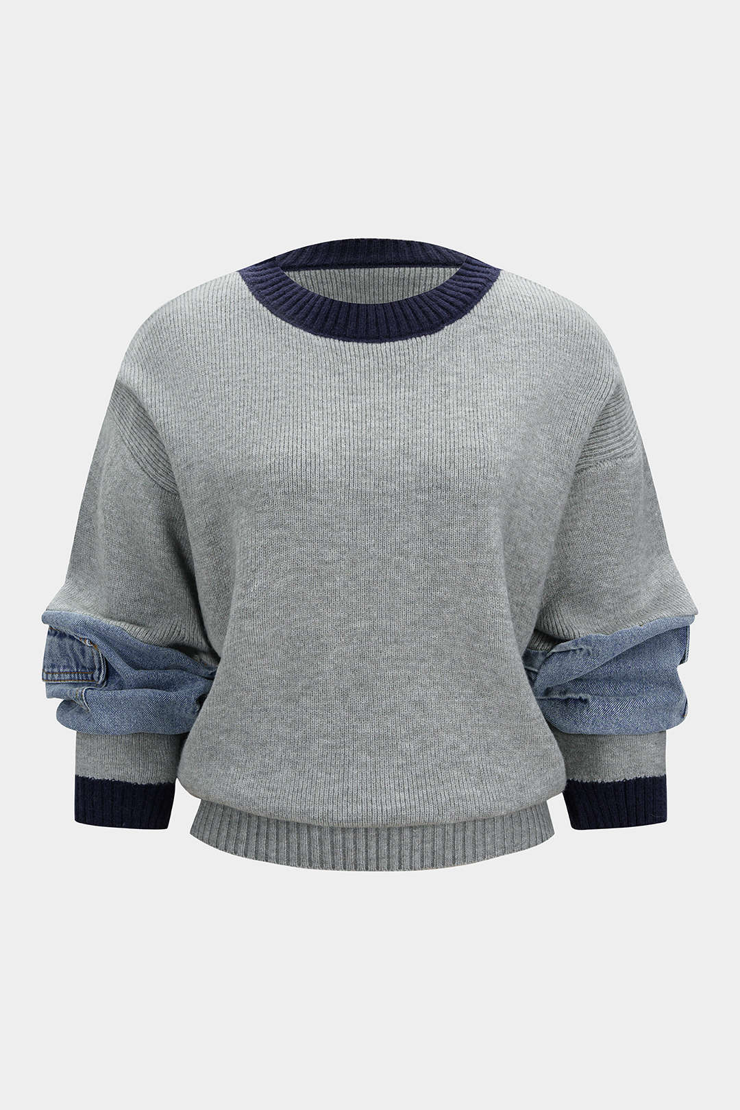 Sweter z dzianiny z dżinsowymi detalami