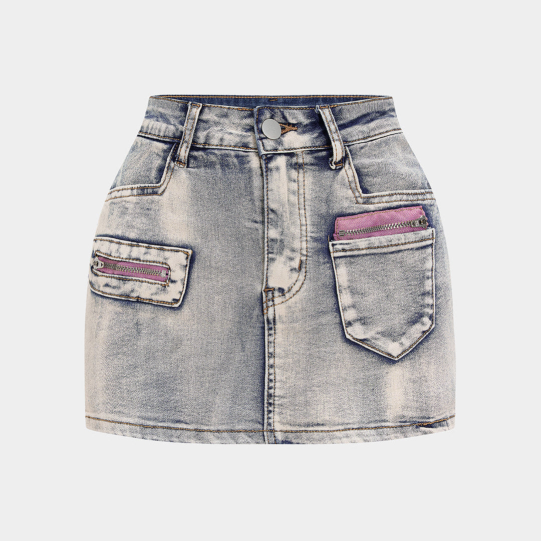 Jeansowa spódnica z zamkami w stylu patchwork