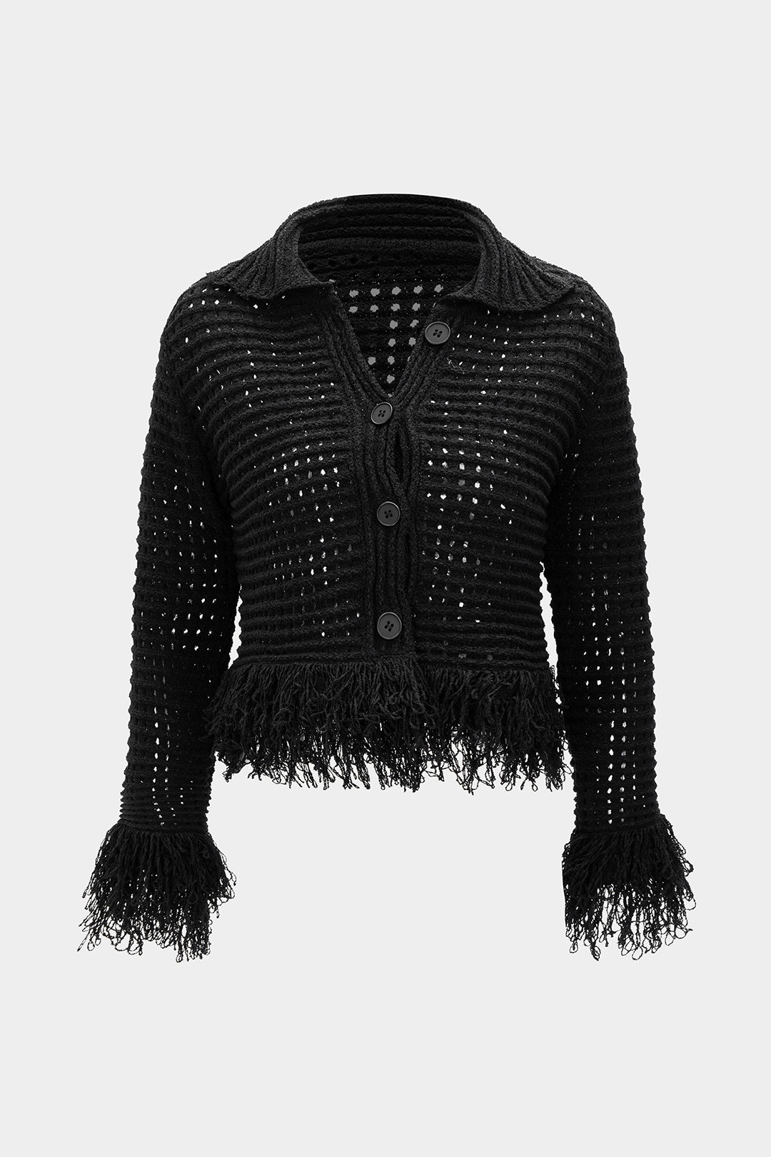 Dzianinowy sweter z ozdobnymi frędzlami