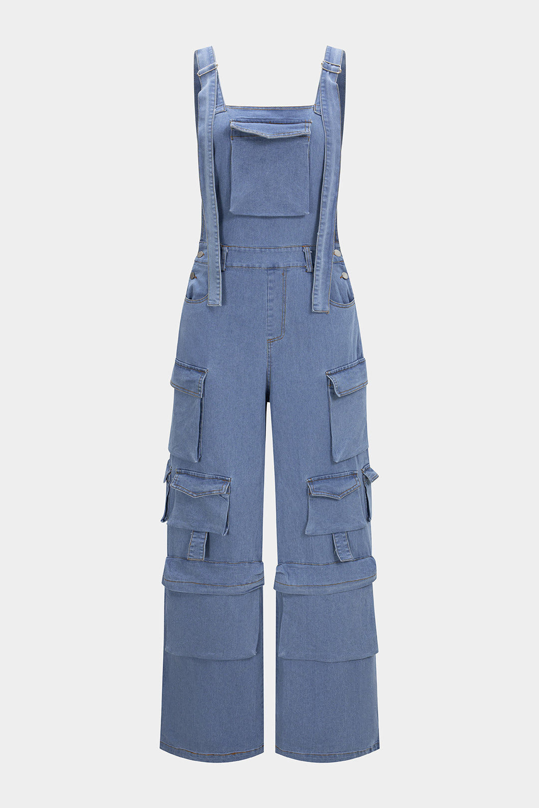 Kombinezon z denimu z kwadratowym wycięciem i kieszeniami