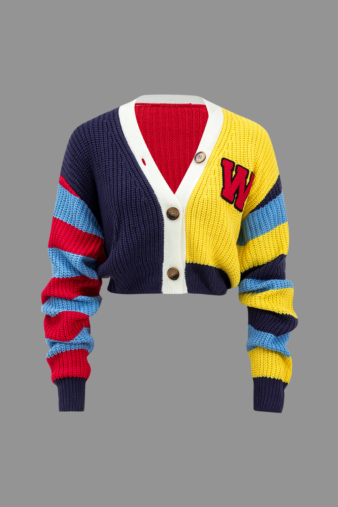 Sweter z dzianiny z kontrastowym motywem i guzikami