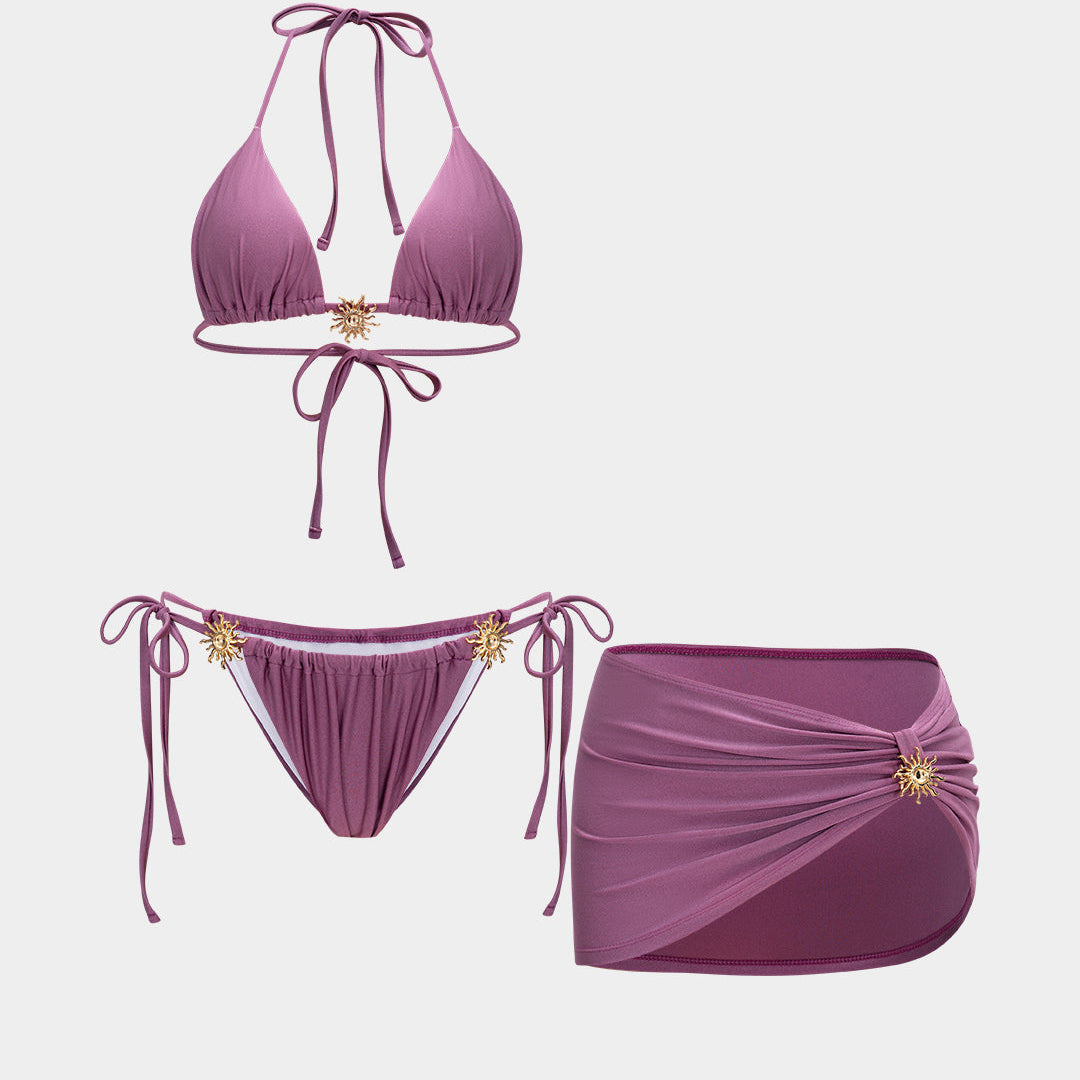 Bikini trzyczęściowe w metalicznym kolorze