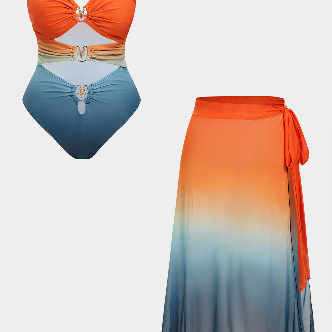 Kostium kąpielowy plus size z ombre i połyskiem
