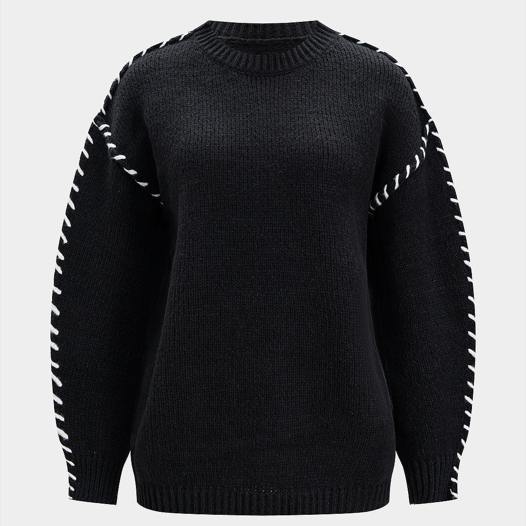Damski sweter z dzianiny z kontrastowymi detalami