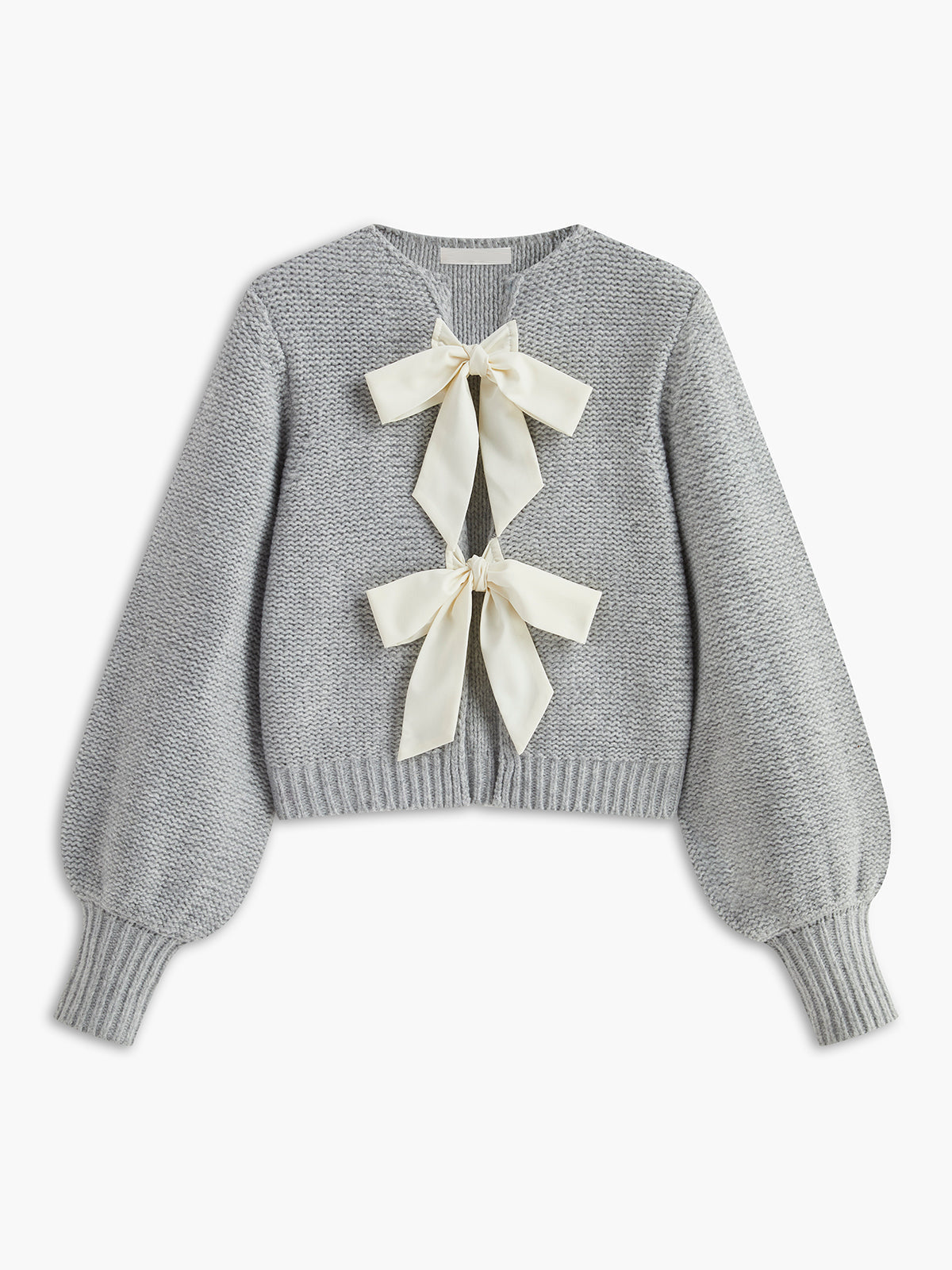 Dzianinowy sweter z kokardą i okrągłym dekoltem