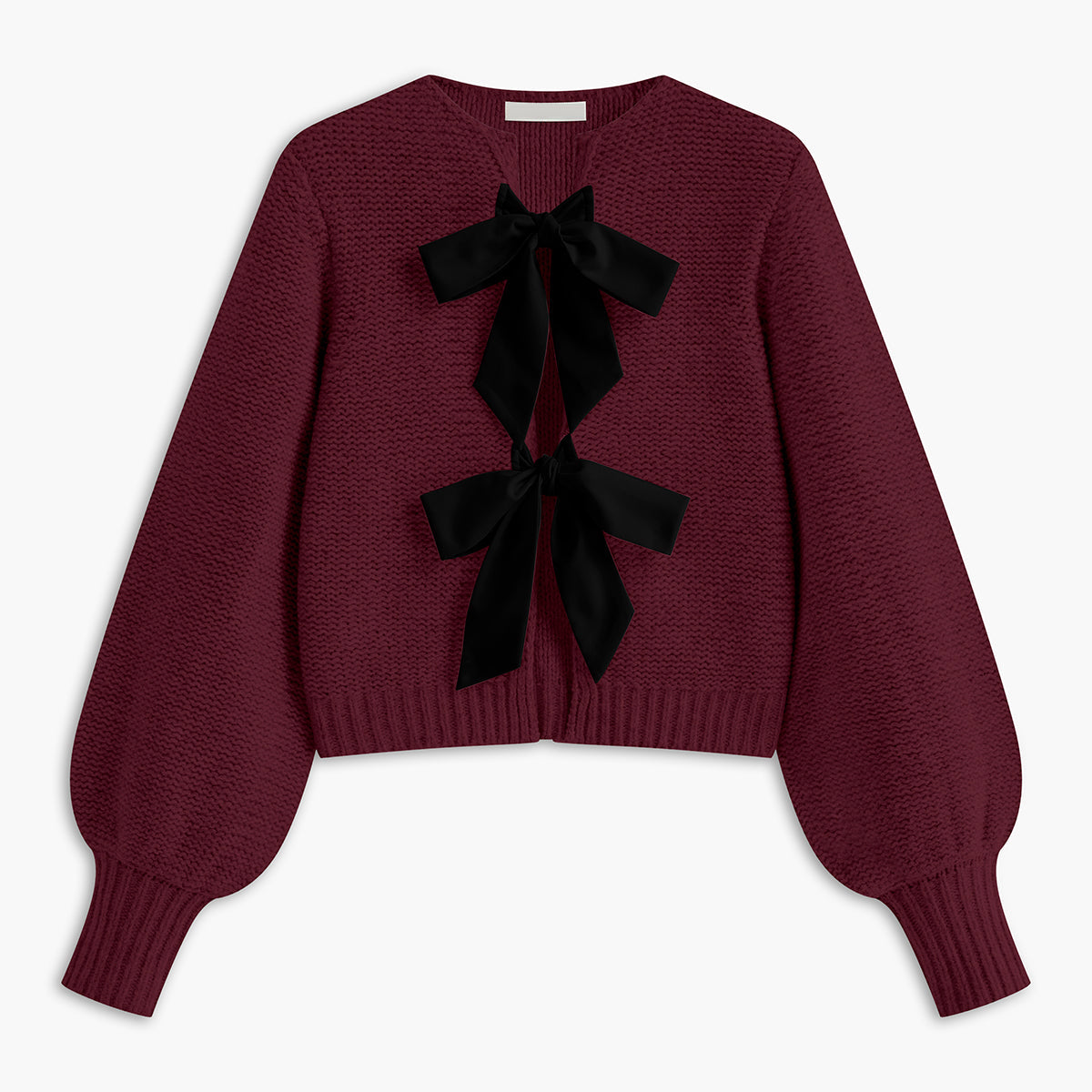 Dzianinowy sweter z kokardą i okrągłym dekoltem