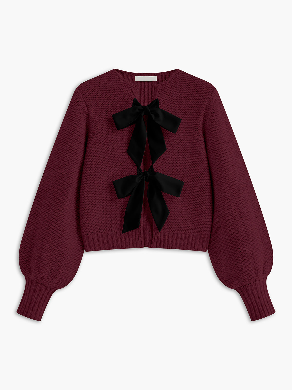 Dzianinowy sweter z kokardą i okrągłym dekoltem