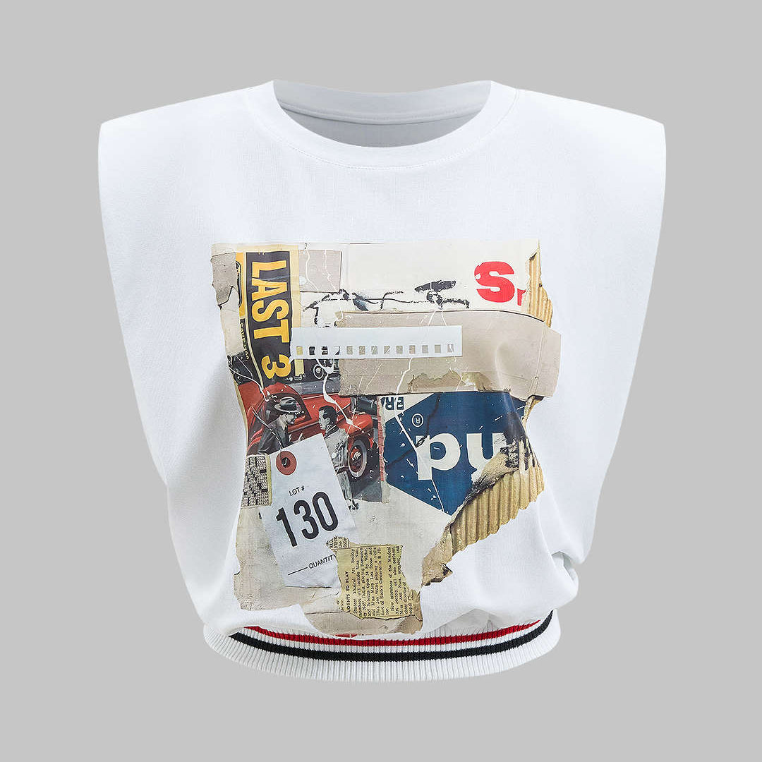 Damski t shirt bez rękawów z cyfrowym nadrukiem