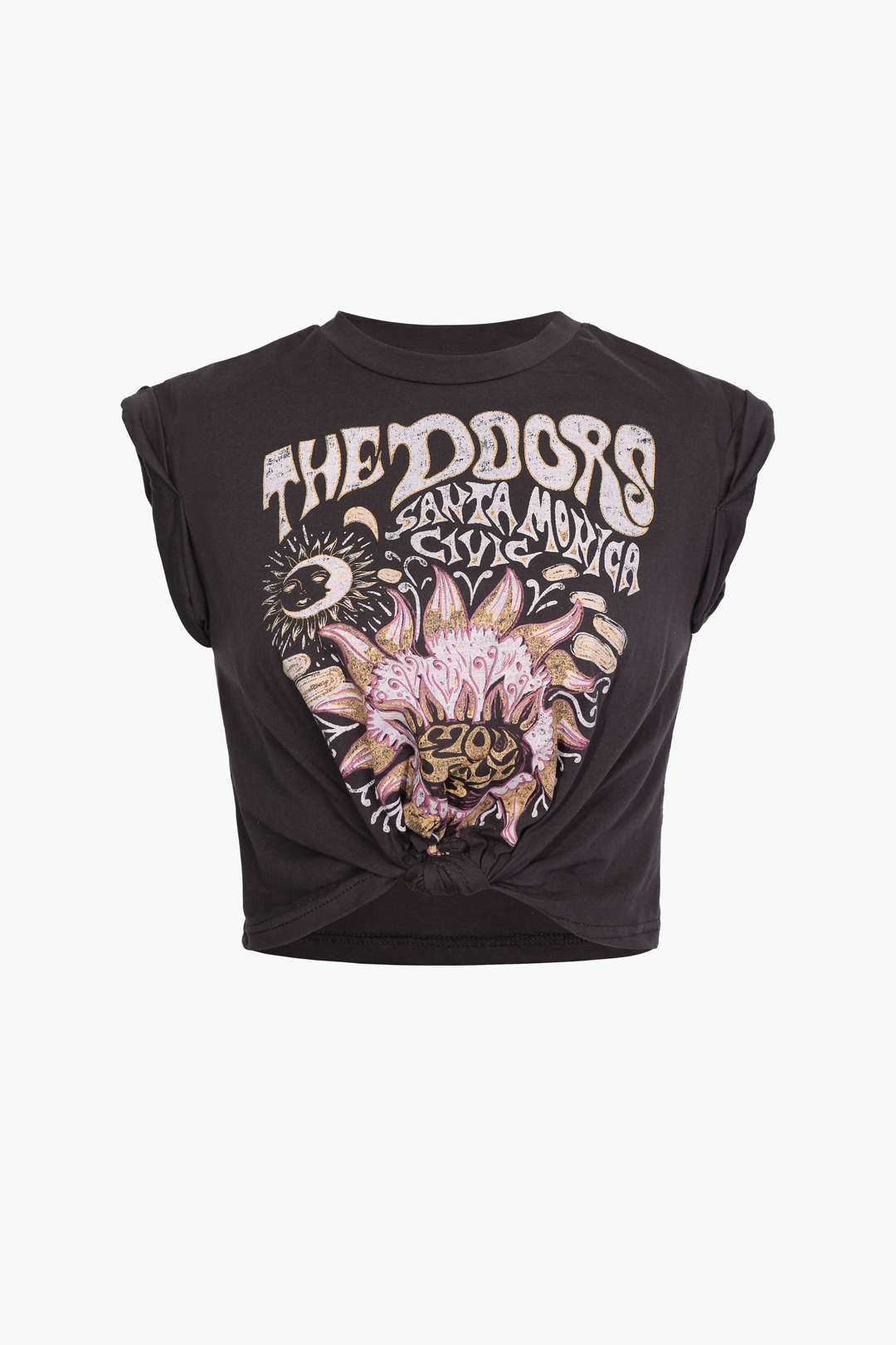 T shirt z kwiatowym wzorem i wiązaniem na dole