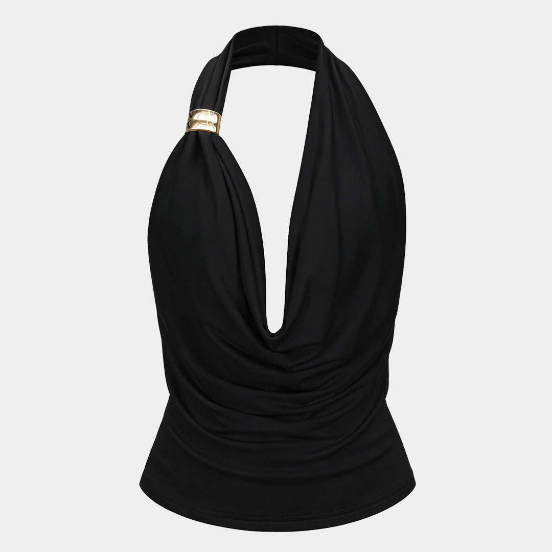 Halter top z marszczonym dekoltem na ramiączkach