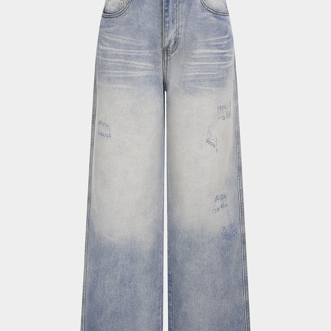 Proste jeansy z przetarciami z denimu