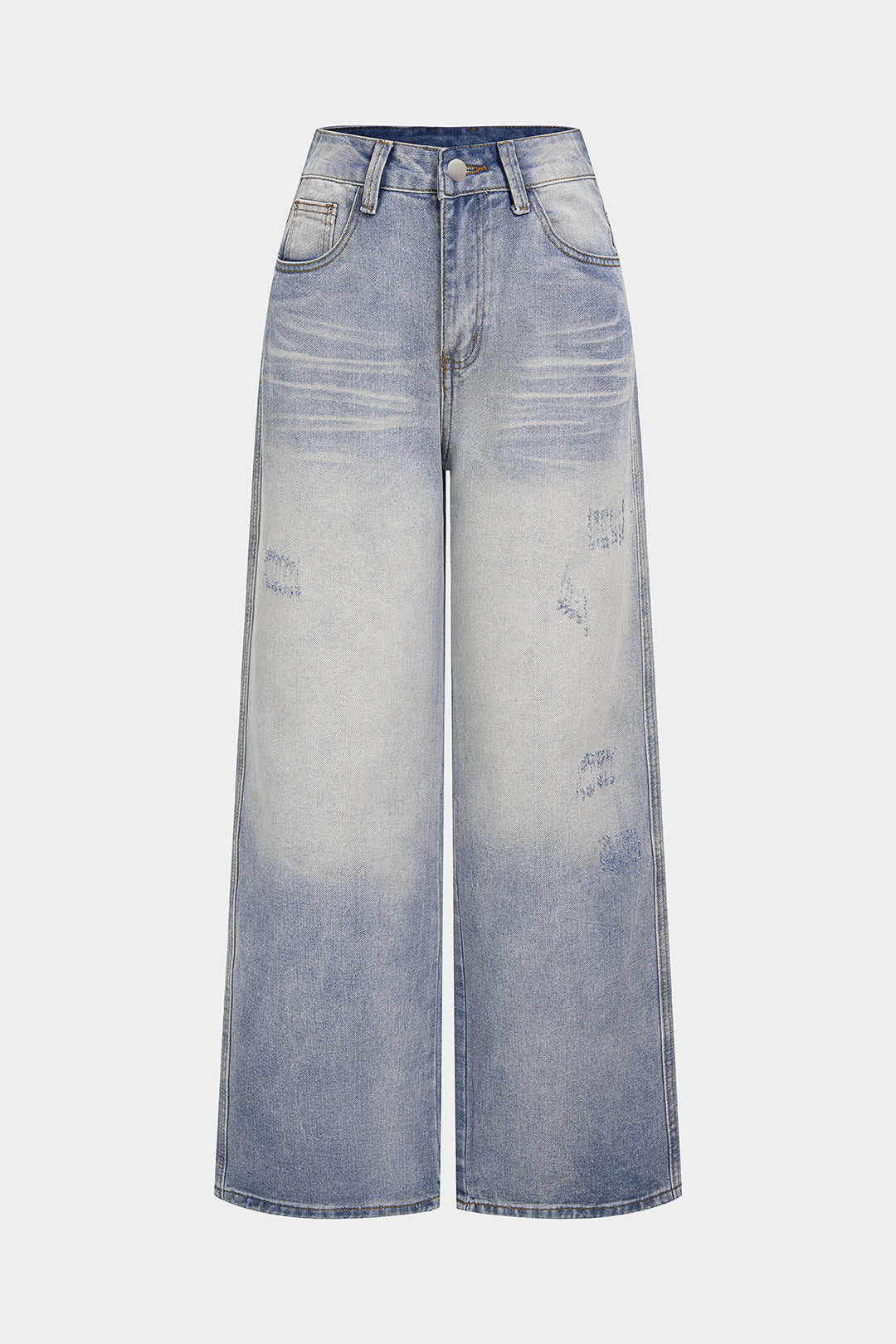 Proste jeansy z przetarciami z denimu
