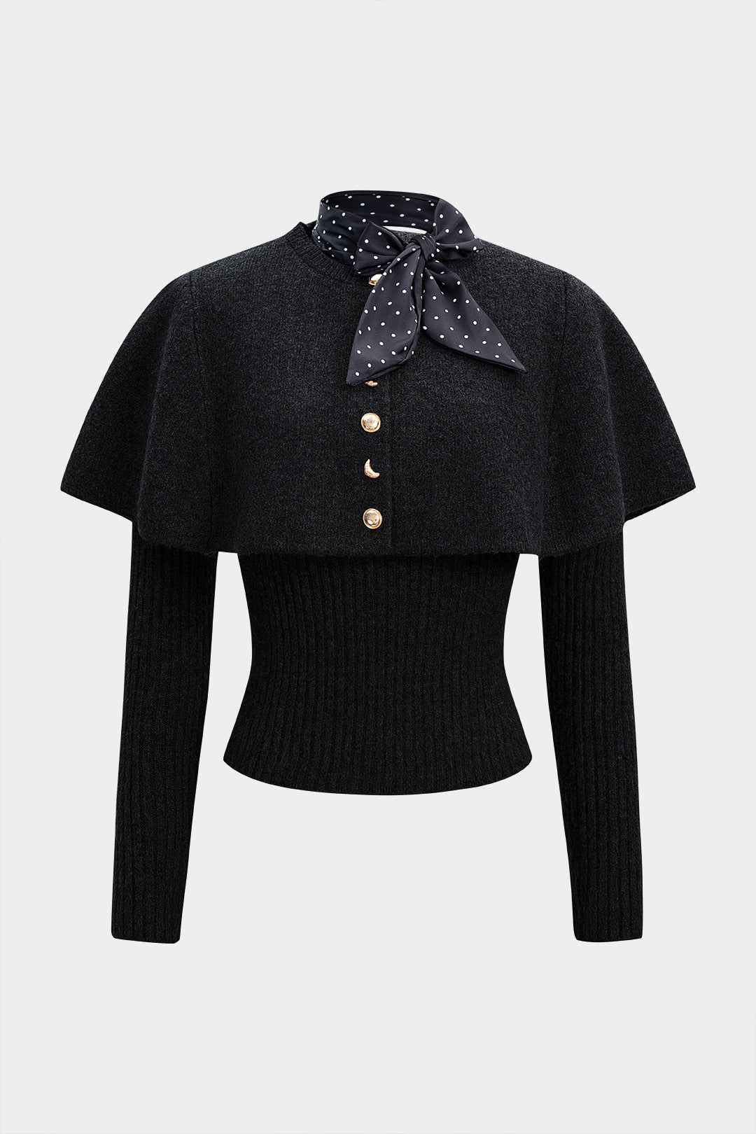Sweter z dzianiny z metalicznymi guzikami i apaszką