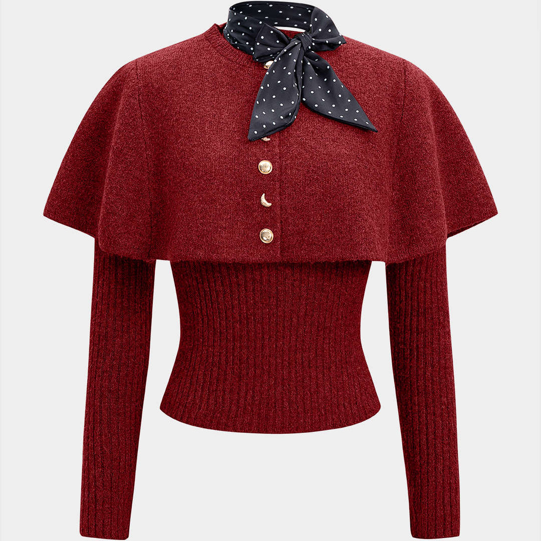 Sweter z dzianiny z metalicznymi guzikami i apaszką
