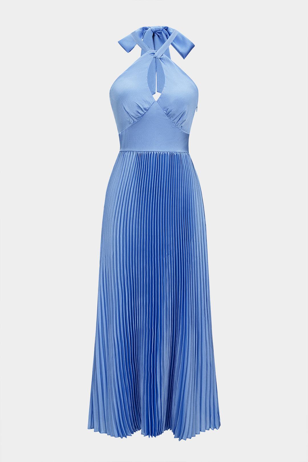 Maxi sukienka z plisami i wiązaniem na szyi