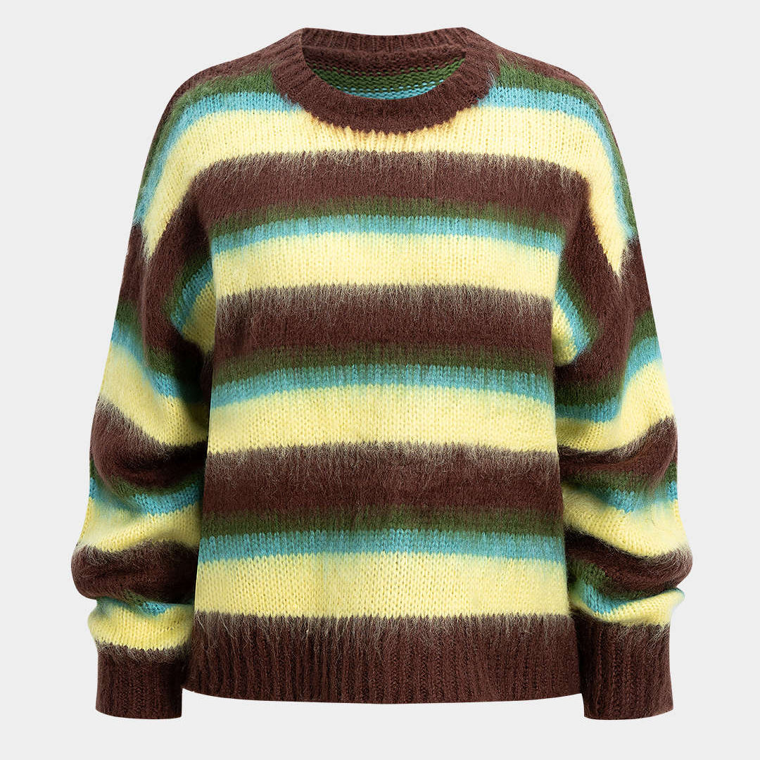 Sweter w paski z okrągłym dekoltem i długimi rękawami