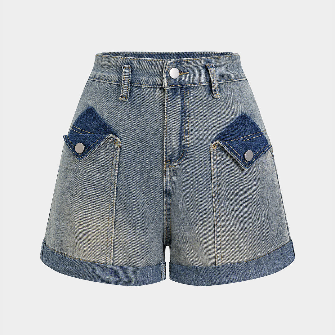 Krótkie spodenki z denimu z wysokim stanem i kieszeniami