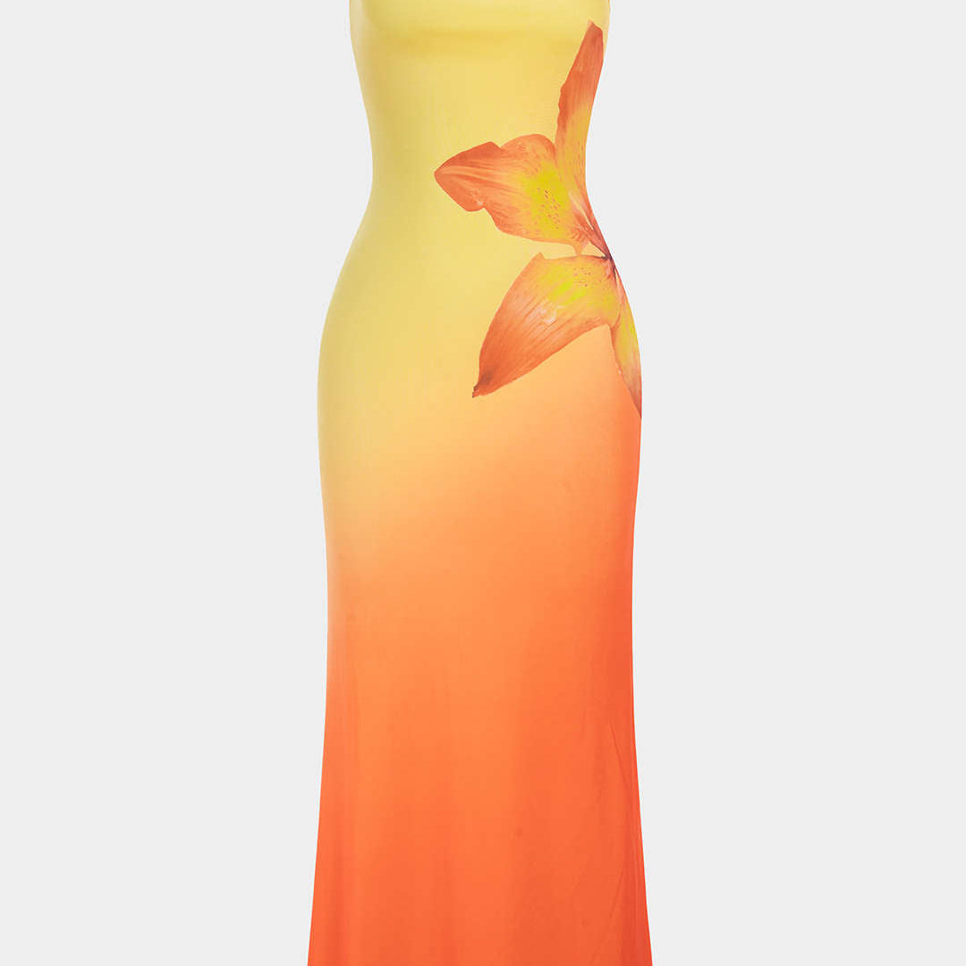 Maxi sukienka bez rękawów z kwiatowym wzorem ombre