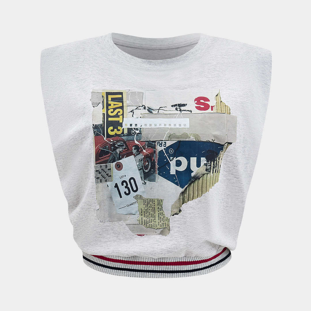 Damski t shirt bez rękawów z cyfrowym wzorem