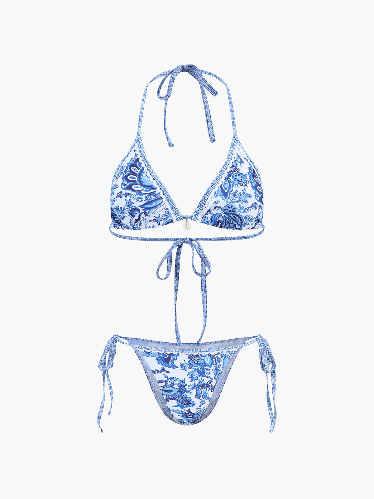 Bikini z wiązaniem przy szyi i wzorzystym motywem