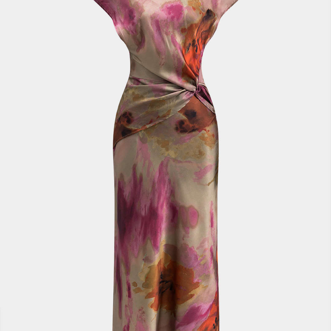Marszczona sukienka midi z efektem tie dye
