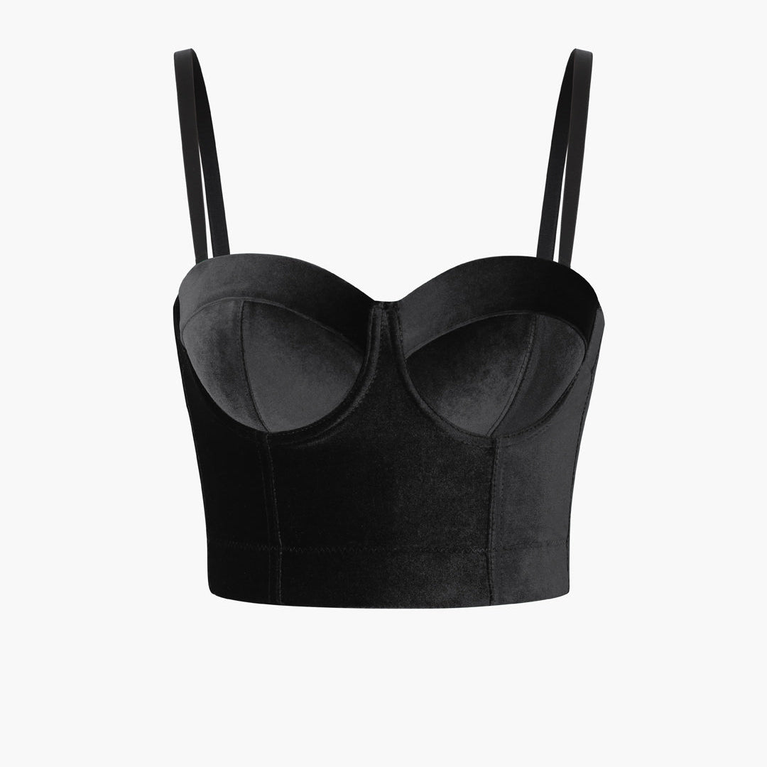 Aksamitny top bustier na cienkich ramiączkach