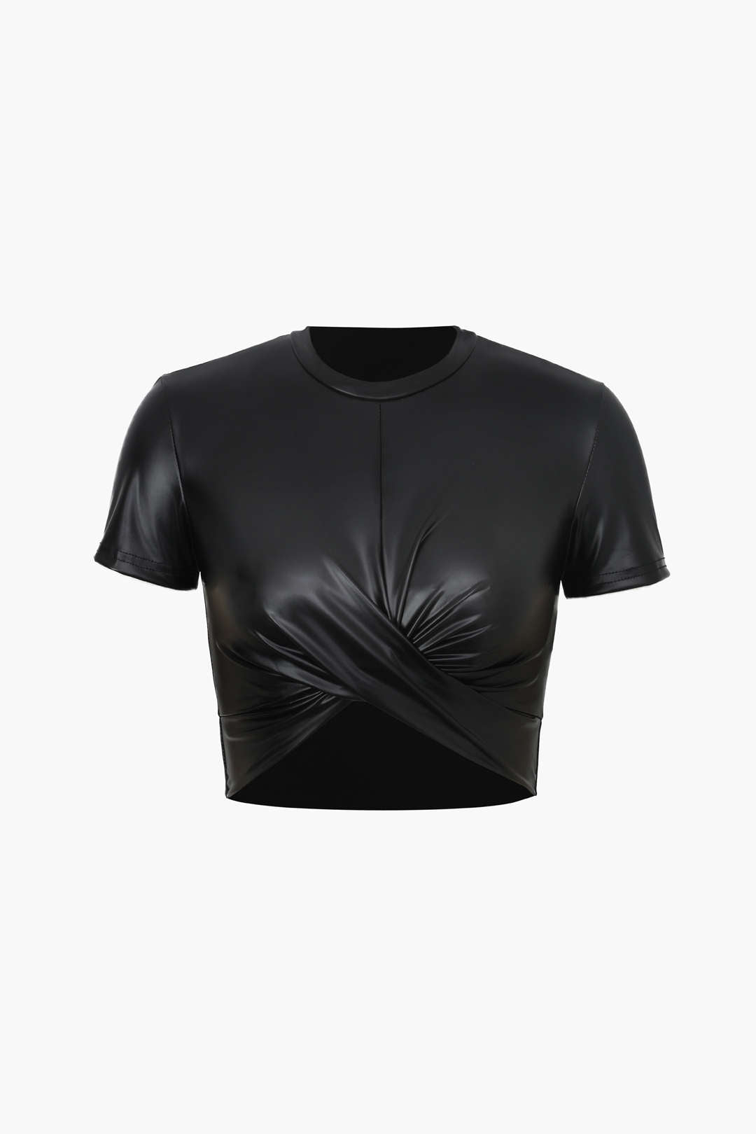 Krótki t shirt z materiału imitującego skórę