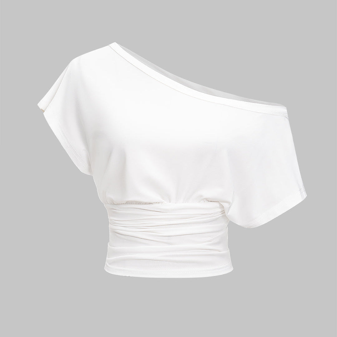 T shirt z asymetrycznym dekoltem i krótkim rękawem