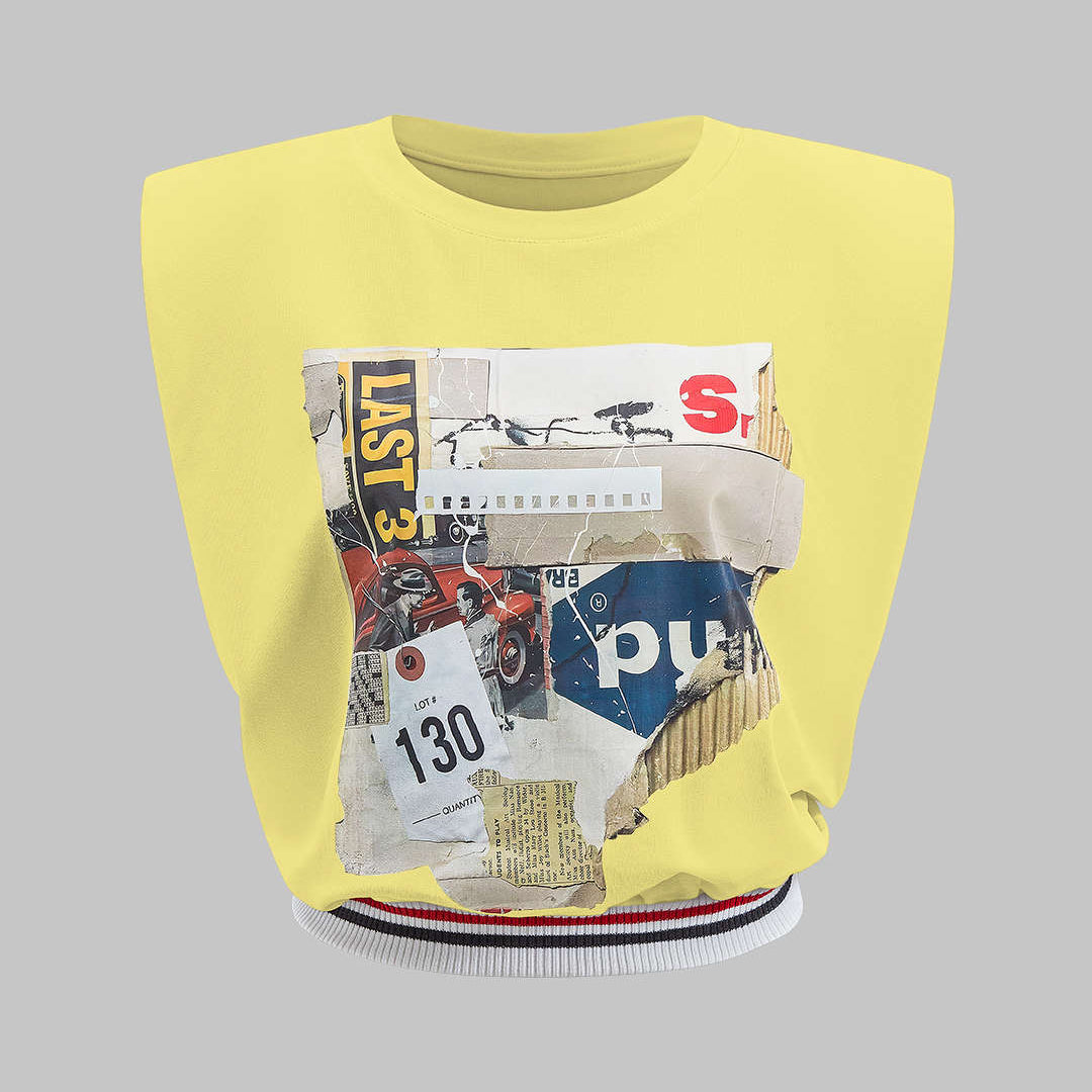 Damski t shirt bez rękawów z cyfrowym wzorem
