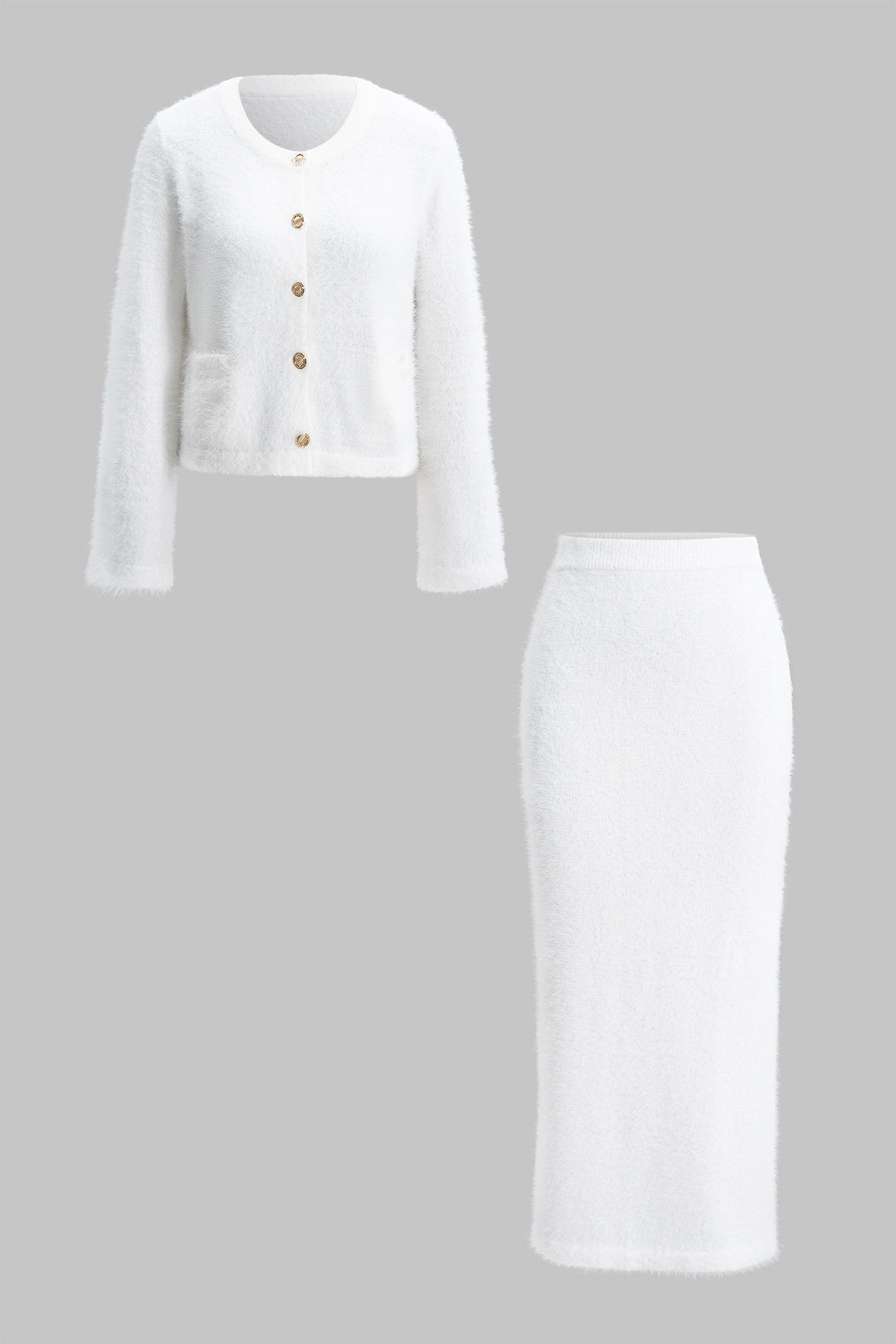 Komplet dzianinowy z guzikami bluzka i spódnica