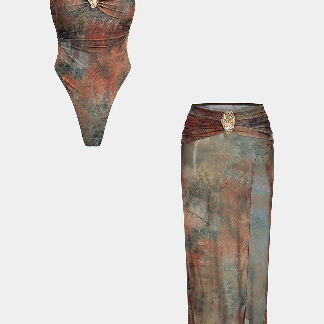 Bikini z siateczki z efektem tie dye i metalicznymi akcentami