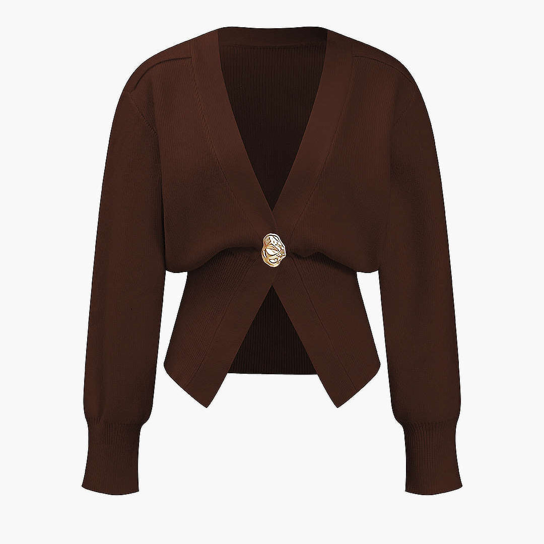 Sweter z dekoltem w serek i guzikami