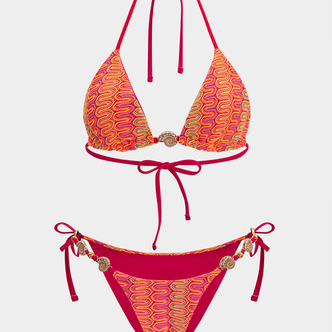 Bikini dwuczęściowe z geometrycznym metalicznym wzorem