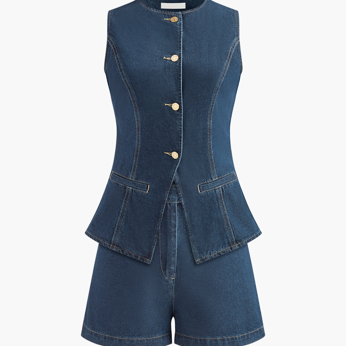 Zestaw z kamizelką jeansową i szortami peplum