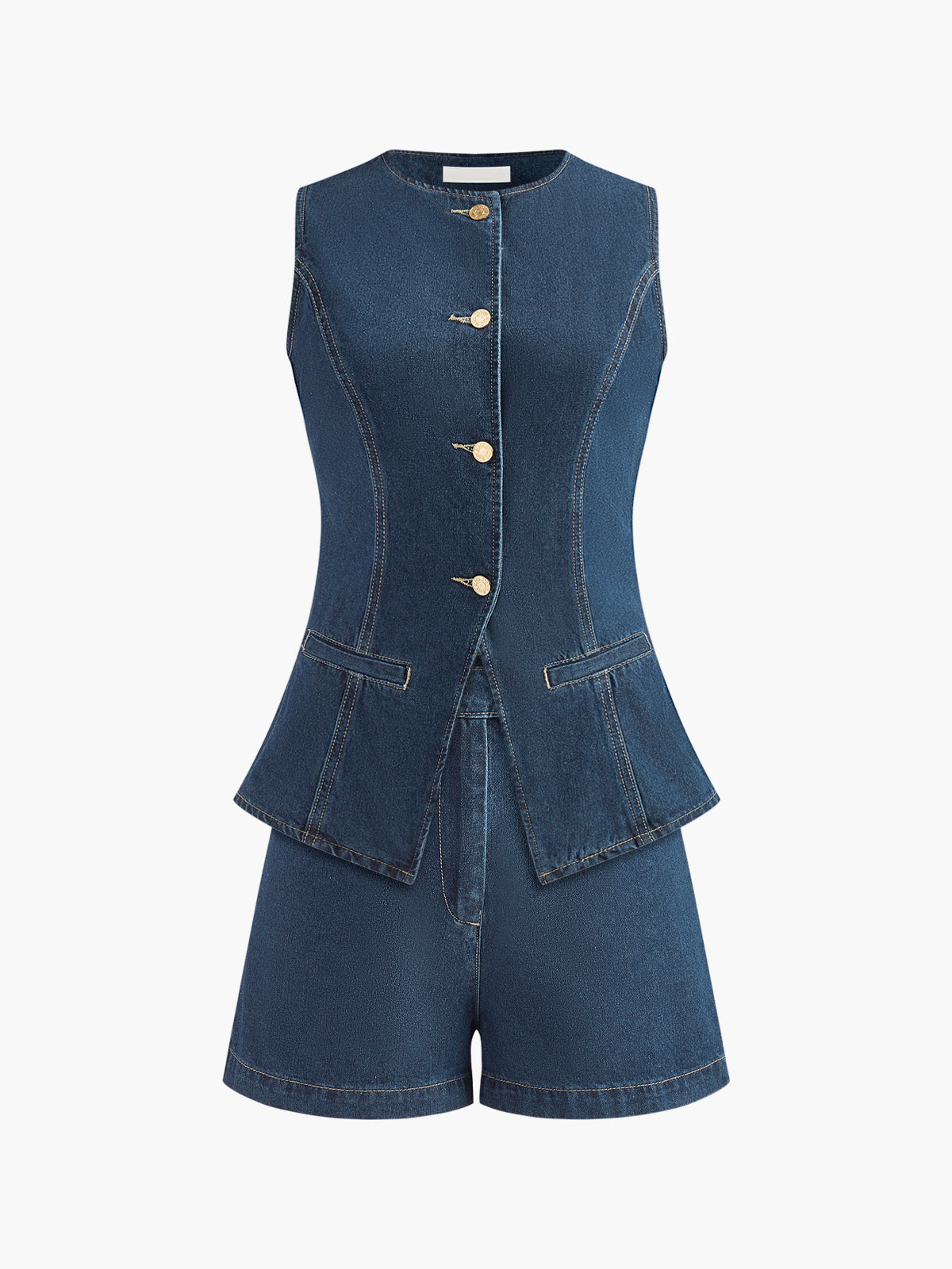 Zestaw z kamizelką jeansową i szortami peplum