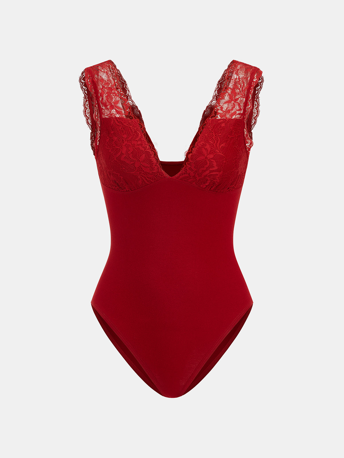 Koronkowe body z dekoltem w serek